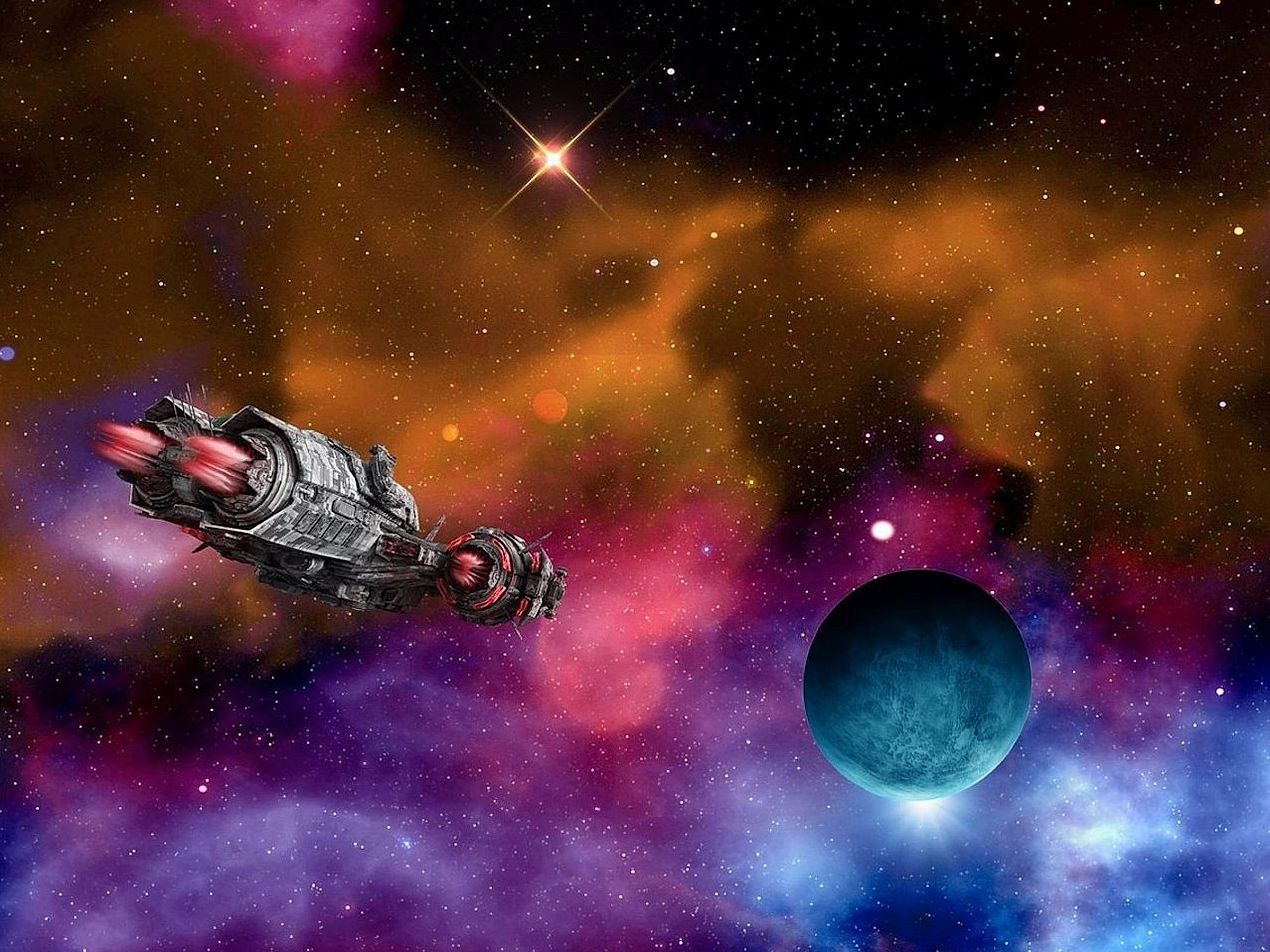 Open sky and distant planets on the horizon